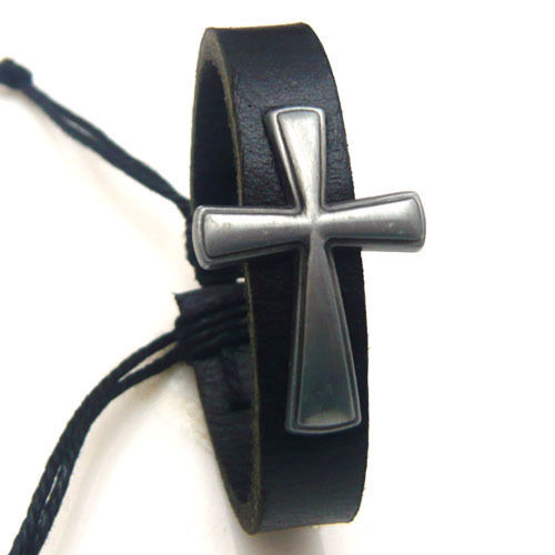 Big Adjustable Braided Hemp Cord Thick Leather Band Crucifix Cross Bracelet - $3.55