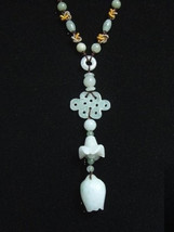 Delicate Beaded Chain Jadeite Jade Rose Bud Eternal Knot Orchid Flower N... - $22.45