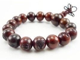 Stretchy Tibetan 19 10mm Red Sandalwood Carved Buddha Prayer Beads Mala ... - $86.05 MXN
