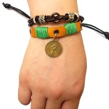 Beckham Surfer Braided Leather Brass Queen Elizabath Coin Charm Unisex B... - $7.15