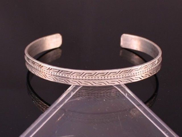 Solid Tibetan White Copper Carved Luck Pattern Dotted Weaving Cuff Bracelet - $6.93