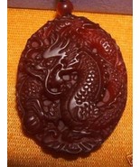Large Carved Roaring Mighty Dragon Protect Treasury Carnelian Pendant - $20.51 CAD