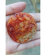 Large Red Blood Jade Amulet Carved Dragon Protect Treasury Pendant - $13.39 CAD