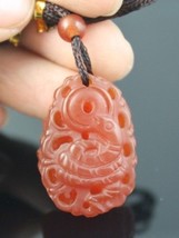 Delicately Carved Carnelian Vivid Snake King Cobra Amulet Pendant -w str... - $6.19