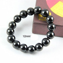 Big Stretchy Tibetan 16 12mm Black Agate Prayer Beads Meditation Mala Br... - $7.08