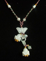 Elegant Adjustable Beaded Chain Jadeite Jade Butterfly Orchid Flower Nec... - $22.45