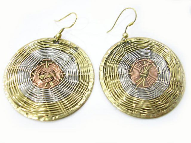 Pair India Delicate Braided Copper Brass Filigree Big Medallion Dangle E... - $8.05