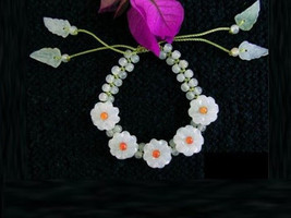 Beautiful Delicate Braided 5 Jadeite Jade Daisy Flower Beaded Bracelet T... - $9.86