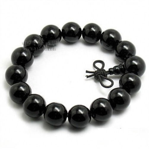 Stretchy Tibetan 16 12mm Black Agate Buddhist Prayer Beads Mala Bracelet - $7.15