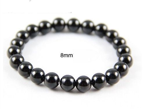 Stretchy 22 8mm Black Agate Prayer Beads Buddhist Mala Bracelet-Great fo... - $7.15