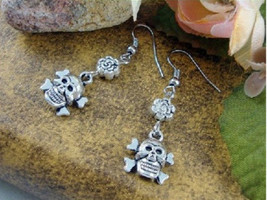 Pair Tibetan Silver Delicate Carved Skull Beaded Amulet Earrings - $9.80 CAD