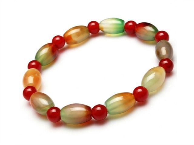 Stretchy 10 Barrel Natural Peacock Agate Gemstone Wrist Mala Beaded Brac... - $6.26