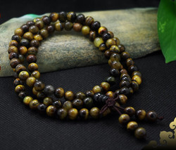 Tibetan 108 6mm Tiger Eye Gemstone Yoga Meditation Prayer Bead Mala Neck... - $261.01 MXN