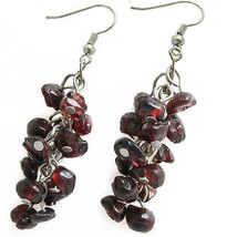 Pair Silver Plated Earwire Cluster 13 Garnet Gemstone Beaded Dangle Earr... - $150.05 MXN