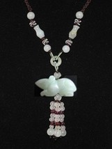 Elegant Beaded Fringe Delicately Carved Jadeite Jade Vivid Mickey Mouse ... - $13.45