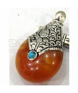Tibetan Turquoise Inlay Sterling Silver Repousse Cap Beeswax Amber Penda... - €6,13 EUR
