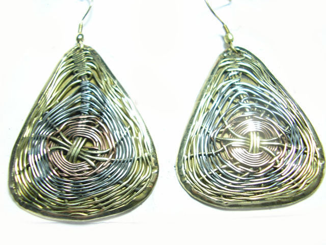 Pair India Delicately Braided Copper Brass Filigree Medallion Dangle Ear... - $8.05
