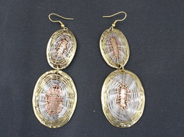 Pair Long India Braided Copper Brass Filigree Two Oval Medallion Dangle ... - $13.59 CAD