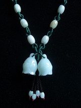 Elegant Beaded Chain Delicately Carved Jadeite Jade 2 Huge Rose Buds Nec... - $15.10