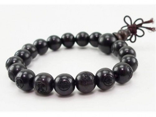 Long Tibetan 17 12mm Black Sandalwood Carved Buddha Prayer Bead Mala Bra... - $6.97