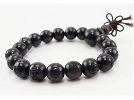 Long Tibetan 17 12mm Black Sandalwood Carved Buddha Prayer Bead Mala Bra... - $134.78 MXN
