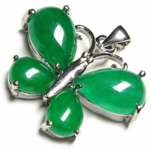 Delicate 925 Sterling Silver Emerald Jade Butterfly Amulet Pendant - $8.86