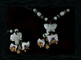 Delicate Adjustable Beaded Chain Jadeite Jade Butterfly Orchid Flower Ne... - $15.25