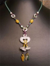 Elegant Beaded Chain Jadeite Jade Leaf Two Orchid Flower Dangle Heart Ne... - $12.42