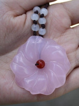 Very Big Adjustable Hand-knotted Jade Beaded Pink Lotus Flower Necklace - $9.25