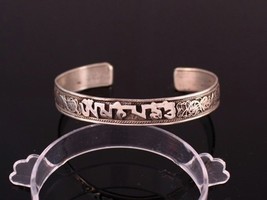 Tibetan Lotus Filigree Carved Mantra OM Mani Padme Hum Amulet Cuff Bracelet - $10.75