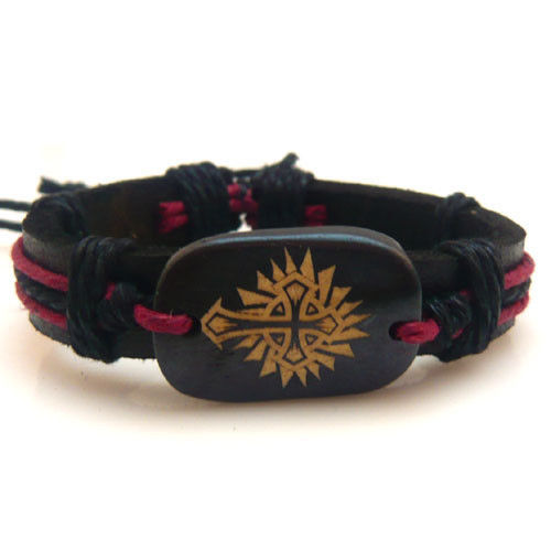 Large Adjustable Thick Leather Hemp Cord Yak Bone Crucifix Cross Amulet ... - $2.74