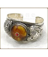 Huge Tibetan Beeswax Amber Carved Spiral Dragon Weaving Amulet Cuff Brac... - $25.34 CAD