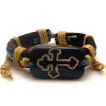 Large Thick Leather Band Hemp Cord Braided Yak Bone Crucifix Cross Slip ... - $68.44 MXN
