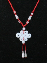 Adjustable Beaded Chain Big Carved Jadeite Jade Lucky Eternal Knot Necklace - $24.26