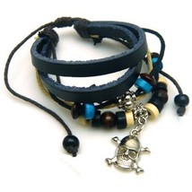 Beckham Surfer Braided Hemp Leather 6 Layer Skull Charm Beaded Bracelet - $7.33 CAD