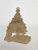 Gold Tone Metal Flat Christmas Tree Ornament - £4.55 GBP
