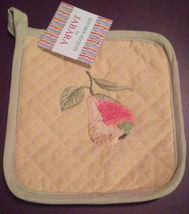 OVEN MITT POTHOLDER SET 2-pc with Embroidered Pear Fruit Yellow Green image 2
