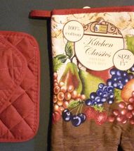 FRUIT theme OVEN MITT POTHOLDERS 3-pc Set Brown Red Grapes NEW image 5