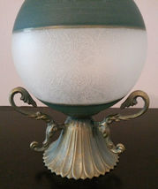 GLASS CANDLE HOLDER Frosted Sphere Green with Brass Metal Base image 4