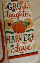 AUTUMN theme KITCHEN SET 2-piece Towel Potholder Grow Laughter Harvest Love NEW image 3