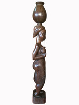Handcarved African Woman Carrying Earthen Pot, Traditional Ghanaian Scul... - $195.00