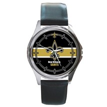 New Orleans Saints NFL Round Leather Men’s Wrist Watch Gift - £23.95 GBP