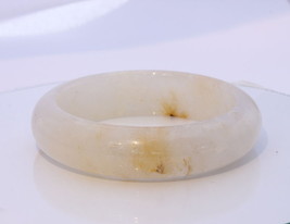 58.3 mm White Quartz Orange Markings Stone Bangle Comfort Cut Bracelet 7.2 inch - £30.30 GBP