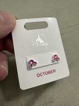 Disney Parks Mickey Mouse Rose October Faux Birthstone Earrings Silver Color image 3