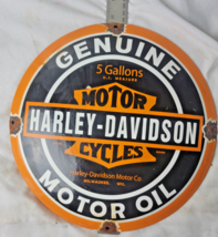 Vintage Genuine Harley Davidson Porcelain Sign Pump Plate Gas Station Oil - £90.67 GBP