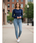 Style &amp; Co Women&#39;s Henley Top Dark Blue SIze PP - $399.57 MXN