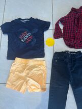 Baby Boy Clothes Lot Size 12M / 1Y – Navy Tee, Plaid Shirt, Peach Shorts... - $24.14 CAD