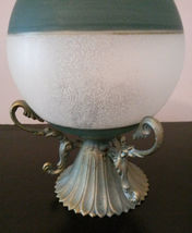 GLASS CANDLE HOLDER Frosted Sphere Green with Brass Metal Base image 5