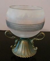 GLASS CANDLE HOLDER Frosted Decorative Sphere with Brass Metal Stand image 4