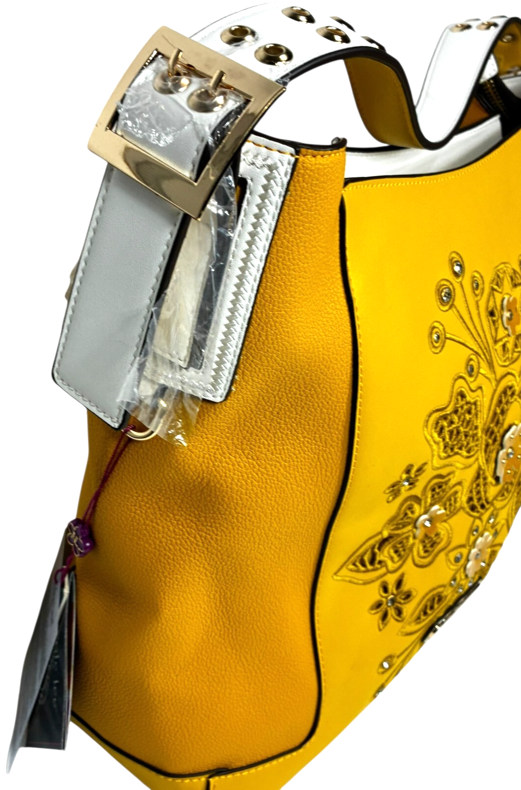 Nicole Lee Hobo Bag with Laser Cut and Embroidery Yellow + Pouch & Dust Bag NWT Item image 3